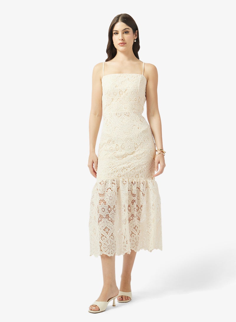 Just Me Elegent Floral Lace Midi Dress - Image 4